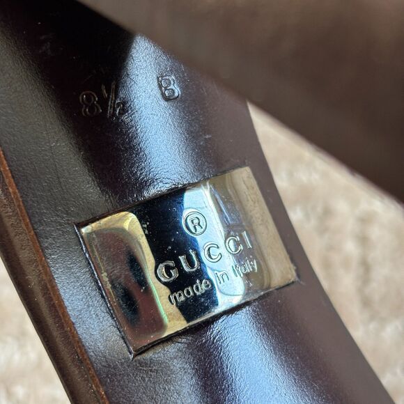 Gucci VTG 90s Mary Jane Platform Heels Womens 8.5B Brown Leather Ankle Strap Y2K - Picture 12 of 14